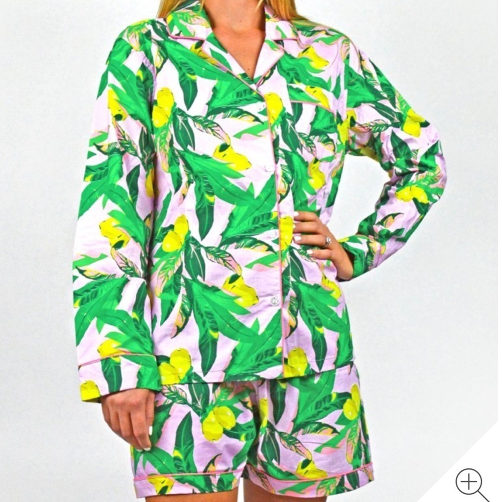 Floral Pajama Set with Green and Yellow Accents-Size XS by Oak Lane